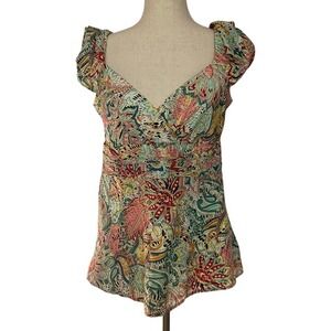 Nanette Lepore Size Silk Blouse Top 8 Multicolor Abstract Paisley V-Neck USA